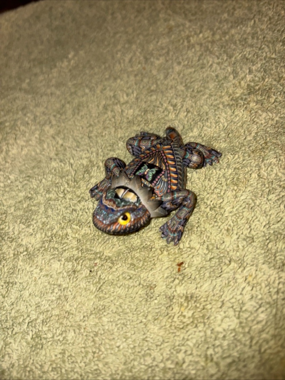 Hand-crafted by Jon Anderson Multicolor horned toad Frog Accent Figurine